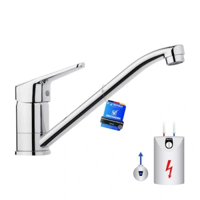 Abbildung von Ibergrif Niederdruck Armatur Küche aus Messing, 360 Drehbare Wasserhahn Küche, Leicht zu zerlegen und waschen, Spültischarmatur für Boiler, Untertischgeräte, Chrom, Silber