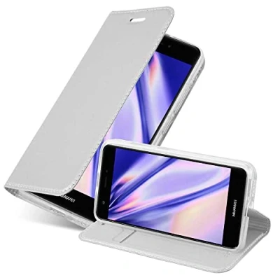 Abbildung von Cadorabo Hülle kompatibel mit Huawei NOVA aus Premium Kunst Leder Flip Klappbare Stoßfeste Magnetische [Standfunktion] [Kartenfächern] Cover für Tasche in Silber