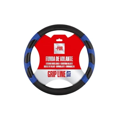 Abbildung von +PWR Car Parts Lenkradbezug Grip Line Schwarz und Blau Universal für Lenkräder von Pkw 37 bis 39 cm. rutschfest. Hergestellt aus 100% hochwertigem Polyester.