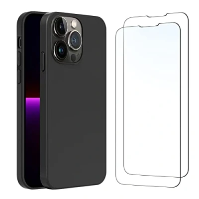 Abbildung von NEW&#039;C Hülle für iPhone 13 Pro (6,1 Zoll) Ultra Thin Silikon Schwarz und 2 x Panzer Schutz Glas Anti Scratch