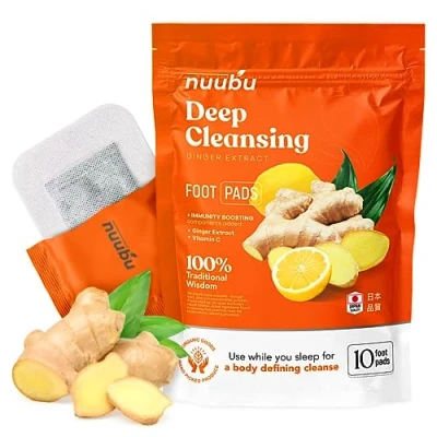 Abbildung von Nuubu Ginger Detox Fußpflaster (1 pack) für Stressabbau &amp; Tiefschlaf 100% natürliche Fußpads mit Bambusessig und Ingwerpulver zur Entfernung von Giftstoffen Reinigung des Körpers