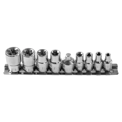 Abbildung von Hogert Technik HT1A884 Steckschlüsseleinsatz Set 9 Torx Chrom Vanadium Stahl 1/4, 3/8 Vierkant