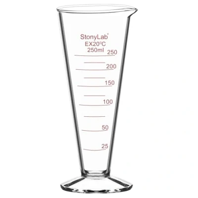 Abbildung von stonylab Messzylinder, 1 Stück Konischer Messzylinder aus Borosilikatglas mit Weitem Mund und Ausguss für Präzise Messungen, 250 ml