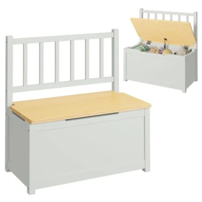 Abbildung von Bellabino Sora Kindersitzbank Sitzbank Kinder mit Stauraum Truhenbank aus Massivholz in Grau/Natur Sitztruhe Kinderzimmer