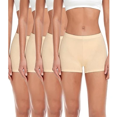 Abbildung von wirarpa Damen Baumwolle Boxershorts Panties Unterhosen Radlerhose unter Kleid mit Baumwoll Schritt 4er Pack Beige Größe S