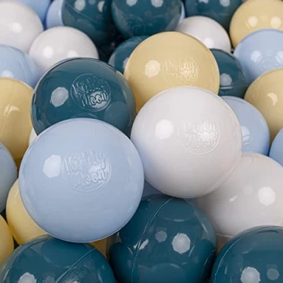 Abbildung von KiddyMoon 200 Bälle/7Cm Kinder Bälle Spielbälle Für Bällebad Baby Einfarbige Plastikbälle Made In EU, Dunkeltürkis/Pastellblau/Pastellgelb/Weiß