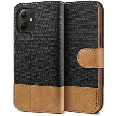 Abbildung von BEZ Handyhülle für iPhone 12 Mini Hülle, Tasche Kompatibel Mini, Schutzhüllen aus Klappetui mit Kreditkartenhaltern, Ständer, Magnetverschluss, Schwarz