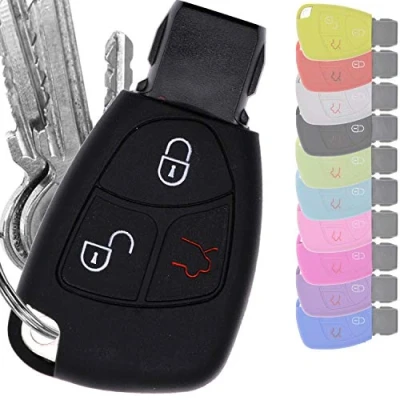 Abbildung von mt key Schlüsseltasche Autoschlüssel Softcase Silikon Schutzhülle Schwarz, für Mercedes Benz W204 W245 S203 A209 C Klasse CLK SLK W211 W203 W170