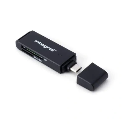Abbildung von Integral Dual Slot microSD &amp; SD USB C 3.0 Speicherkartenleser Adapter. Superschneller Dateiübertrag Kompatibel mit der High Speed UHS I Schnittstelle: SDHC, SDXC, microSDHC und microSDXC U1 U3