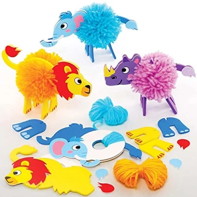 Abbildung von Baker Ross FE263 Dschungeltier Pom Bastelset für Kinder 3er Pack, Basteln am Kindergeburtstag, Kindergarten oder Schule