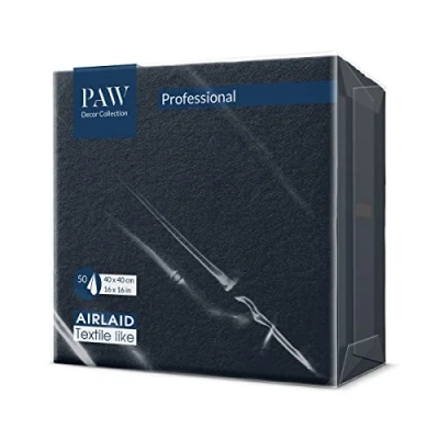 Abbildung von PAW Airlaid Servietten (40 x 40 cm) I 50 Stück Einfarbig Stoffähnlich Elegante Tischdekoration HoReCa Zu wichtigen Anlässen wie Hochzeiten, Feiern, Weihnachten Unicolor: Schwarz