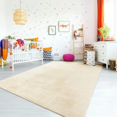 Abbildung von TT Home Teppich Kinderzimmer Waschbar rutschfest Kinderteppich Junge Mädchen Weich Pastell, Farbe: Creme, Größe:100x200 cm