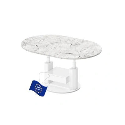 Abbildung von designimpex Couchtisch HPM 111 Hochglanz ausziehbar höhenverstellbar mit Schublade, Farbe:Marmoroptik Weiß