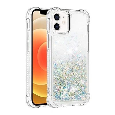Abbildung von KBIKO zxl Kompatibel mit iPhone 12 Hülle, [Silver Back] Mädchen Glitzern Handyhülle Hülle Ringständer, Cover Silikon Flüssigkeit Clear Schutzhülle für 12.Silver1 YBL