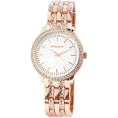 Abbildung von Excellanc Damen Uhr Gliederarmband Metall Strass Faltschließe Analog Quarz 1800067 (roségoldfarbig weiß)