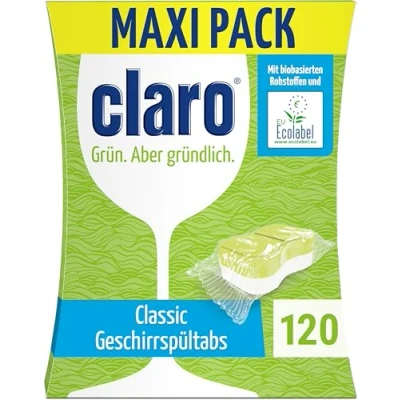 Abbildung von claro Classic Öko Geschirrspül Tabs 120 Spülmaschinen phosphatfrei, umweltfreundlich &amp; vegan wasserlösliche Folie