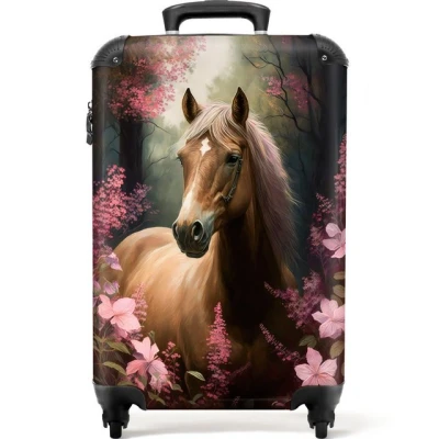 Abbildung von NoBoringSuitcases.com© Kinderkoffer Pferd Blumen Rosa Natur Wald 55x35x20cm, 4 Rollen, Handgepäck Koffer, Kinderkoffer, Mädchen