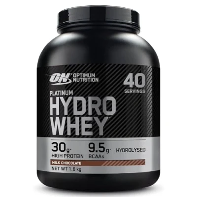 Abbildung von Optimum Nutrition Platinum Hydro Whey, Hydrolysiertes Molkenprotein Isolat Pulver mit essentiellen Aminosäuren, Glutamin und BCAA, Geschmack: Milchschokolade, 40 Portionen, 1,6 kg