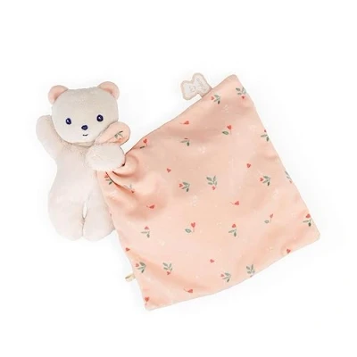 Abbildung von KALOO Weiches Stoffquadrat Kuscheltier Rosa Bär Plüschtier Baby Quadratisch 18 x cm Umweltverträgliches Material FSC Geschenkbox Ab Geburt, K972005