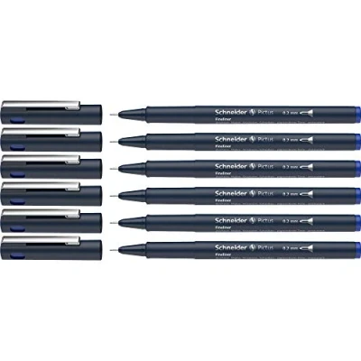 Abbildung von Schneider Pictus Fineliner (Strichstärke 0,2 mm, dokumentenechte Pigmentliner, metallgefasste Spitze, Gehäuse aus 85% recyceltem Kunststoff) 6er Pack, blau