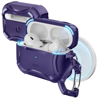 Abbildung von ESR für AirPods Pro 2 Hülle (2023/2022/2019) mit HaloLock, Cyber Armor Panzer 2./1. Generation(USB C/Lightning Kabel), MagSafe Ready, Starker Sturzschutz, Magnetischer Deckel, Lila