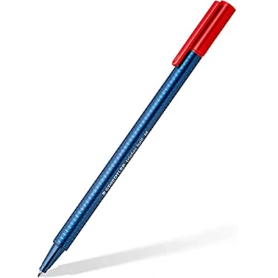 Abbildung von STAEDTLER 437 M 2 VE Kugelschreiber triplus ball (ergonomischer Dreikantschaft, Linienbreite M, Farbe rot, wischfest, Kartonetui mit 10 Kugelschreibern)