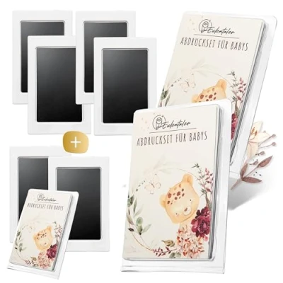 Abbildung von EULENTALER ® Das Baby Abdruckset I 2+1 Sparset 0 6 Monate Von Pädagogen empfohlen für Handabdruck, Fußabdruck &amp; Pfotenabdruck inkl. Stempelkissen 12 Abdruckkarten schöne Erinnerungen
