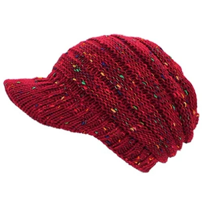 Abbildung von dy_mode Strickmütze Damen Schirmmütze Winter Mütze Einfarbig Bunt A082 (A315 Weintrot)