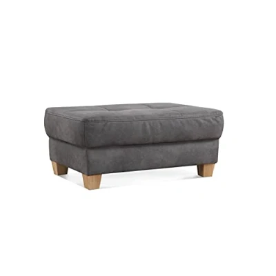 Abbildung von CAVADORE Hocker Puccino mit Holzfüßen im Landhausstil / Beistellhocker für Sofa in Lederoptik 99 x 45 65 cm Mikrofaser Grau