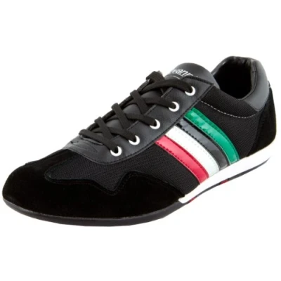 Abbildung von Luvanni Herren Sneaker Turnschuh Freizeitschuh Fitnesssschuh Erwachsene Outdoorschuhe Streifen Italien italienisches modernes Design Halbschuh mit echtem Leder Wildleder Farbe Schwarz EU 45