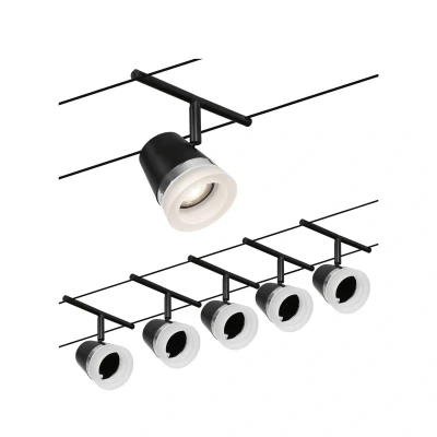 Abbildung von Paulmann 94463 CorDuo Seilsytem Set Cone DC max. 5x10 Watt erweiterbar Schwarz matt Drahtseil Kunststoff GU5,3 Drahtseilsystem ohne Leuchtmittel