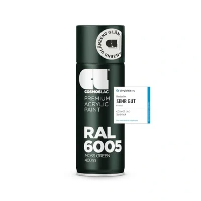 Abbildung von COSMOS LAC Sprühlack grün, glänzend Spraydosen Sprühfarbe DIY Lack Acryllack Spray Farbspray Sprühdose Lackspray Farbe für Kunststoff, Metall, uvm. (RAL 6005 moosgrün)