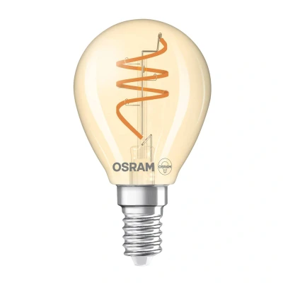 Abbildung von OSRAM Vintage 1906 Classic ist eine warmweiße LED Lampe mit spiralförmigem Filament in klassischer Miniballform. Sie bietet 4.9 W, 470 lm, E14 Fassung, goldfarbenes Glas, 45 mm Durchmesser, 2200 K.