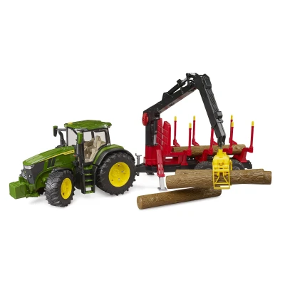 Abbildung von Bruder Traktor John Deere 7R 350 mit Rückeanhänger 1:16