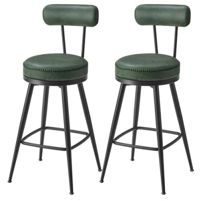 Abbildung von VASAGLE EKHO Kollektion 360 drehbarer Barhocker, 2er Set, Hocker mit Rückenlehne für Kücheninsel, Kunstleder Nähten, Mid Century Modern Stil, 65 cm hoch, Küche, Hausbar, waldgrün LBC089C01