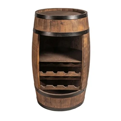 Abbildung von CREATIVE COOPER Weinregal Weinschrank Mini Bar Alkohol Schrank Mann Weinfass Fass Weinbar Fassbar Barschrank 80cm hoch Retro deko Regal Hausbar Theke Fassmöbel (Wenge)