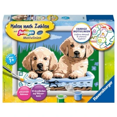 Abbildung von Ravensburger CreArt 27839 Süße Hundewelpen Malen nach Zahlen Hunde für Kinder ab 7 Jahre, Ostergeschenke Kleines Geschenk zu Ostern