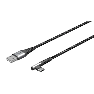 Abbildung von goobay 64657 USB C auf A Kabel mit 90 Grad Winkel/Handykabel 480 Mbits/USB Schnellladekabel 60W &amp; 20V / Textilkabel Grau 2m
