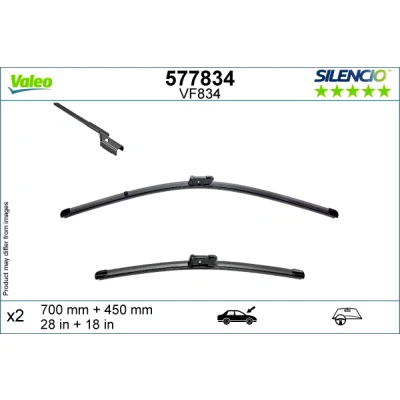 Abbildung von Scheibenwischer Valeo 577834 vorne Flachbalkenwischblatt Stiftbefestigung NISSAN: X Trail, SKODA: Enyaq IV SUV, VOLKSWAGEN: ID.4, ID.5