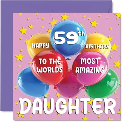 Abbildung von Geburtstagskarte für Tochter zum 59. Geburtstag World&#039;s Most Amazing Daughter Happy 59th Birthday Card for from Mum Dad, 145 mm x mm, Alter 59 Fifty Nine Grußkarten