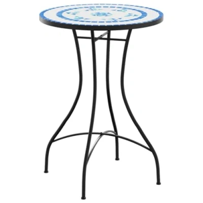 Abbildung von vidaXL Bistrotisch, Gartentisch Mosaik Design, Mosaiktisch Eisengestell, Terrassentisch Beistelltisch Rund, Blau Weiß Ø50x70cm Keramik