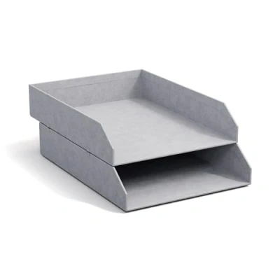 Abbildung von Bigso Box of Sweden HAKAN 2er Set Briefablage für den Schreibtisch stapelbare Ablagefächer Briefe, Dokumente usw, Ordnungssystem aus Faserplatte mit Papier in Leinenoptik hellgrau