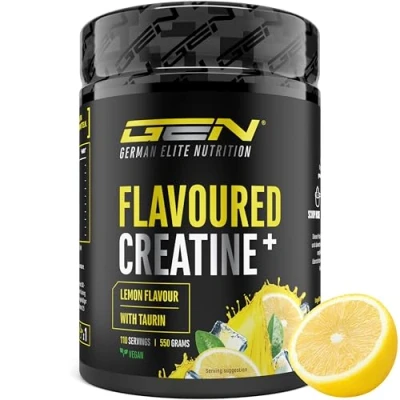 Abbildung von Flavoured Creatine Pulver 550g Creatin Monohydrat + L Taurin Mikronisiertes Kreatin mit Geschmack Ohne Zucker &amp; Top Löslichkeit Vegan (Lemon)