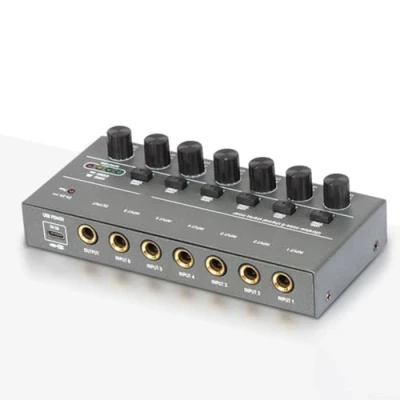 Abbildung von Studio Audio Stereo Mixer, verbessert für Ultra Low Noise 4/6/8 Kanäle Line Mixer Sound Power Audios mit Metallgehäuse (6 Kanal)