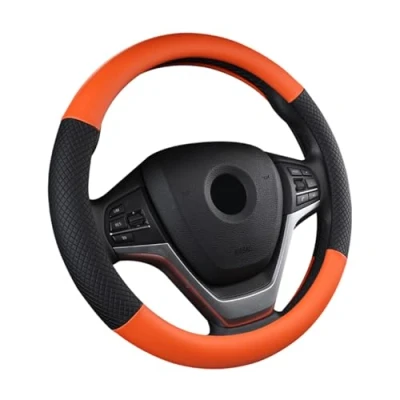 Abbildung von SFONIA Auto Lenkrad Abdeckung Lenkradschutz Lenkradhülle PU Leder Universal 37 38cm/15&quot; Rutschfest Atmungsaktiv Langlebig (Orange)