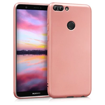 Abbildung von kwmobile Case kompatibel mit Huawei Enjoy 7S / P Smart (2017) Hülle Schutzhülle aus Silikon metallisch schimmernd Handyhülle Metallic Rosegold