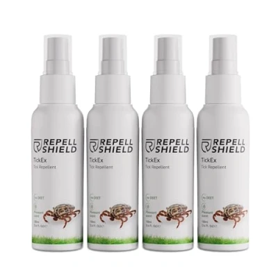 Abbildung von RepellShield® Natürlicher Zeckenschutz 4x100ml Anti Zecken Spray Keine Flecken &amp; Rückstände, Zeckenspray Mensch, Mittel gegen im Garten, Zeckenmittel für Katzen Hunde