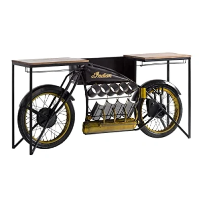 Abbildung von Woodkings Motorrad Bar Indian Black I Hausbar Konsolentisch mit Flaschenregal Bartisch Tresen Motorbike Theke Buffettisch Weinregal
