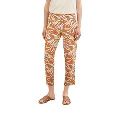 Abbildung von TOM TAILOR Damen 1036632 Hose, 31758 Brown Abstract Leaf Design, 36W / 28L