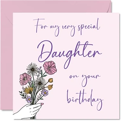 Abbildung von Süße Geburtstagskarten für Tochter Geburtstagsblumen Happy Birthday Karte von Mama Papa, besondere Geburtstagsgeschenke, 145 mm x Geschenk